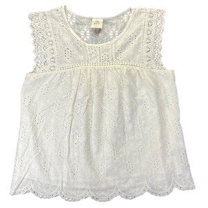 Knox Rose Womens Lace Eyelet Top Size L White